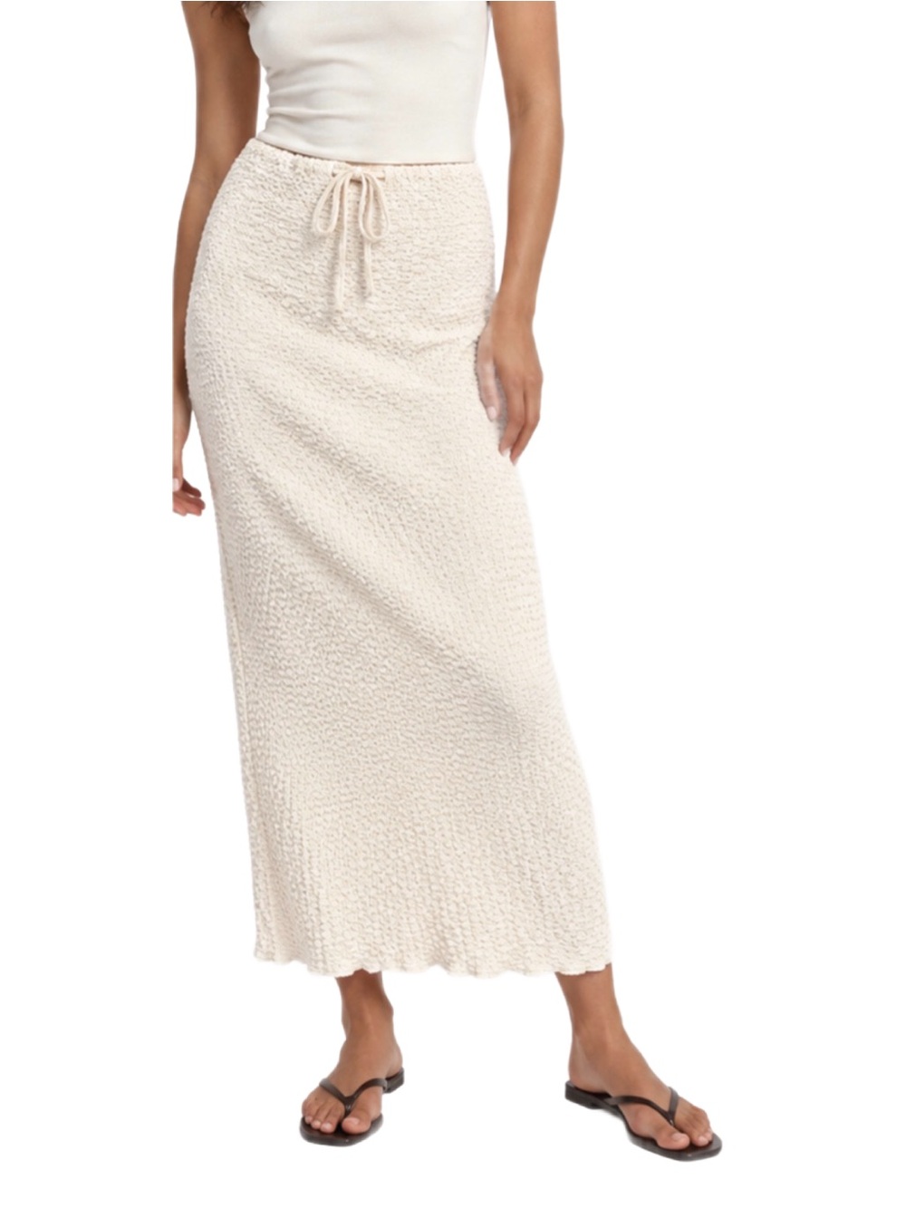 Zara Cream Textured Maxi Skirt Drawstring Waist NWT Size M